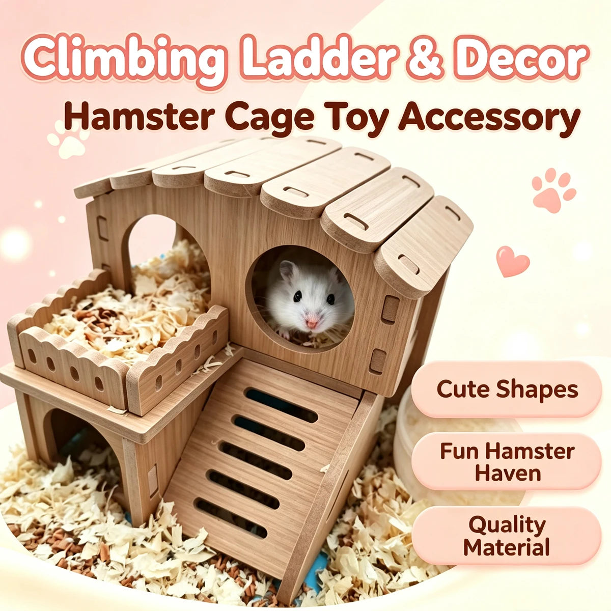 Wooden Hamster Villa MultiChamber Small Pet Hideout Shelter