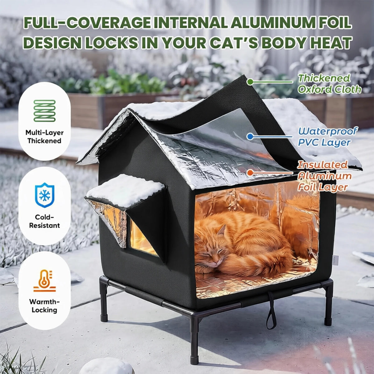 CWV Weatherproof Elevated Pet Cat House For Garden