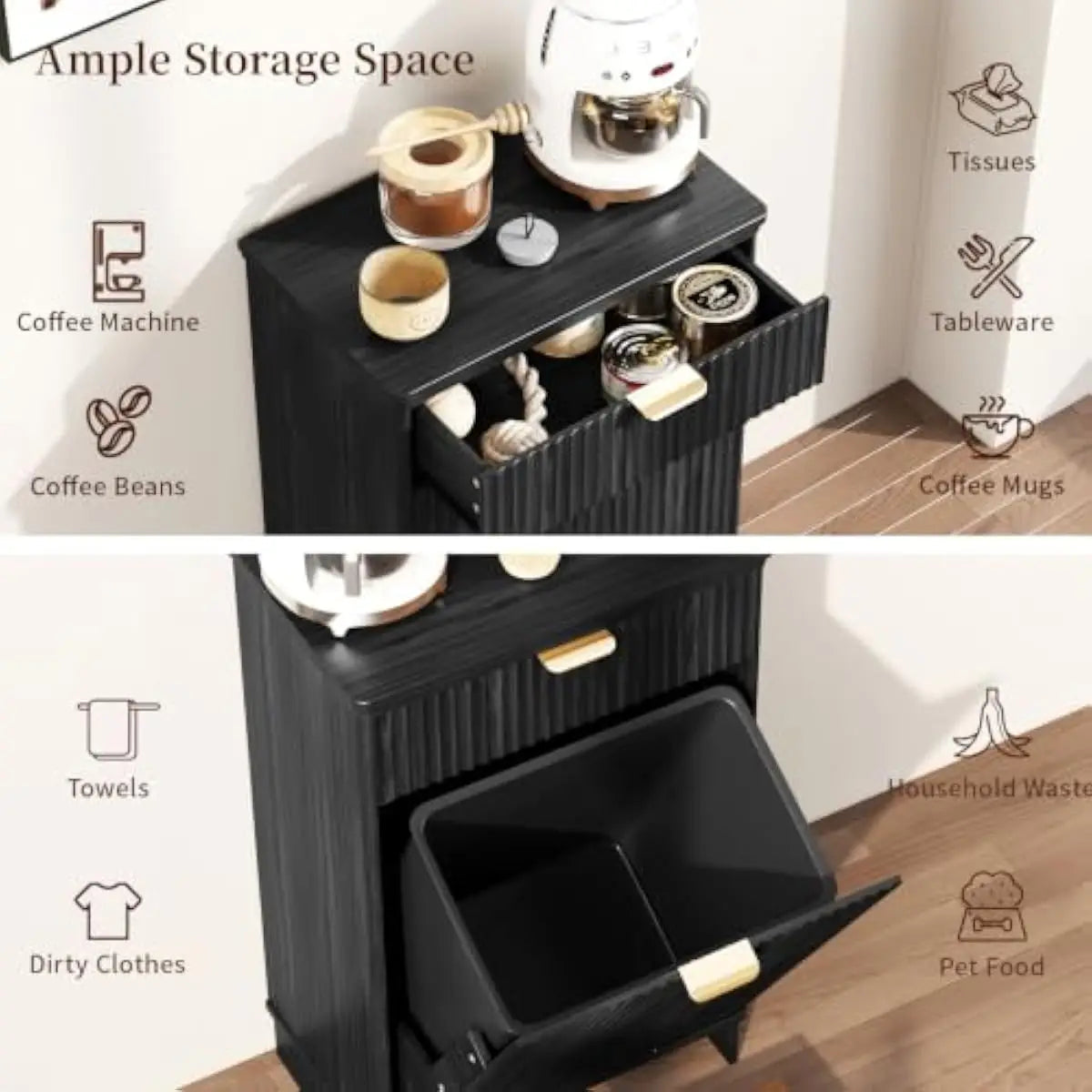 Scratch Resistant Pet Food Storage Cabinet With Dual Bowl Station