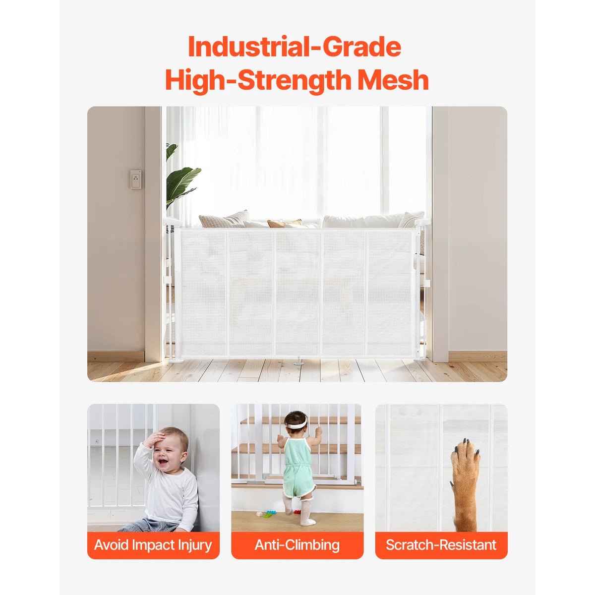 SucceBuy Retractable Baby Gate Pets Indoor Stair Safety Barrier