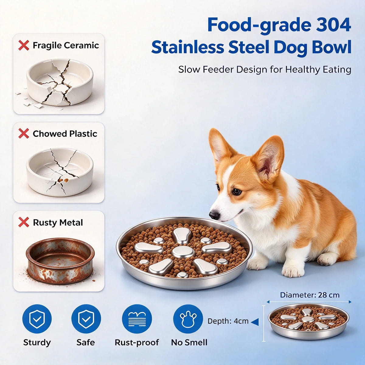 Premium Stainless Steel Flower Shaped Slow Feeder Dog Bowl