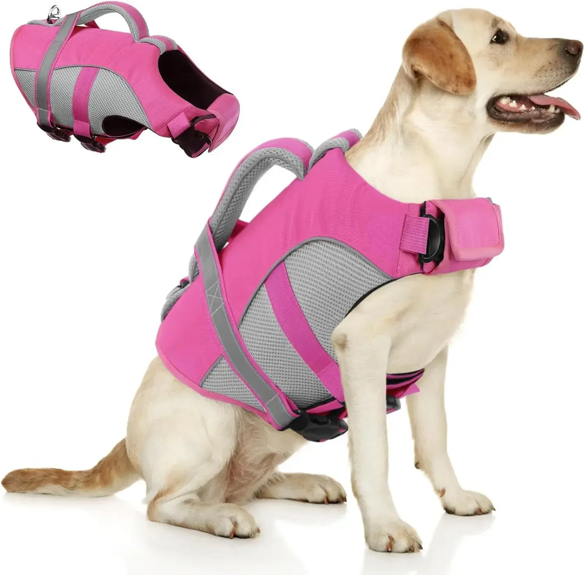Mesh Dog Life Jacket With High Buoyancy Reflective Rescue Handle