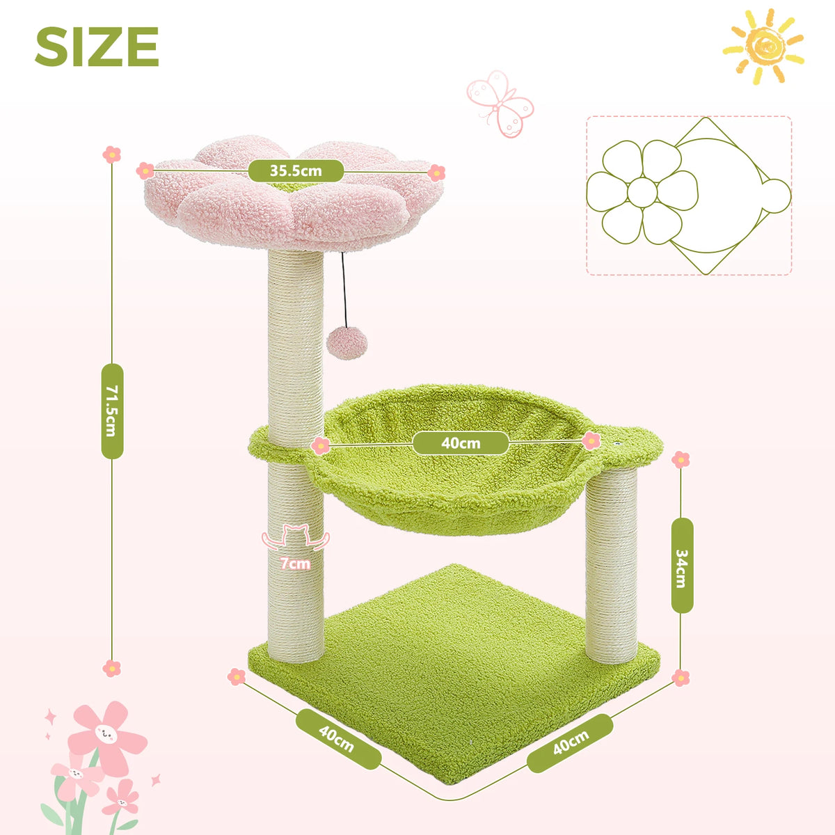 PAWZ Road Flower Cat Scratcher With Sisal Rope And Hammock