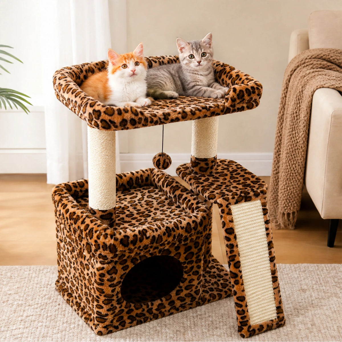 PEQULTI Three Tier Cat Tree With Sisal Scratcher And Condo
