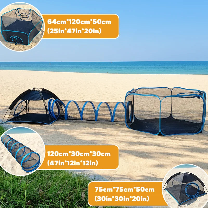 Three In One Foldable Pet Play Tent Mesh Tunnel Kennel