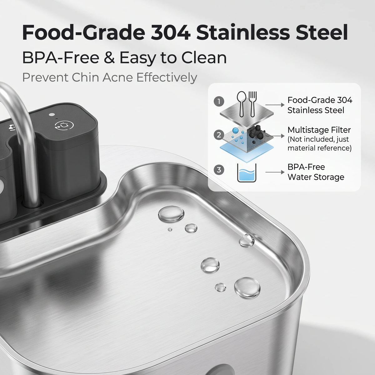 ZYfeeder Smart Stainless Steel Pet Water Fountain With Rechargeable Battery