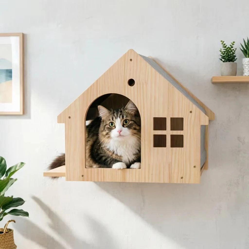 CWV Wooden Wall Mounted Cat Villa With Sleeping Platform