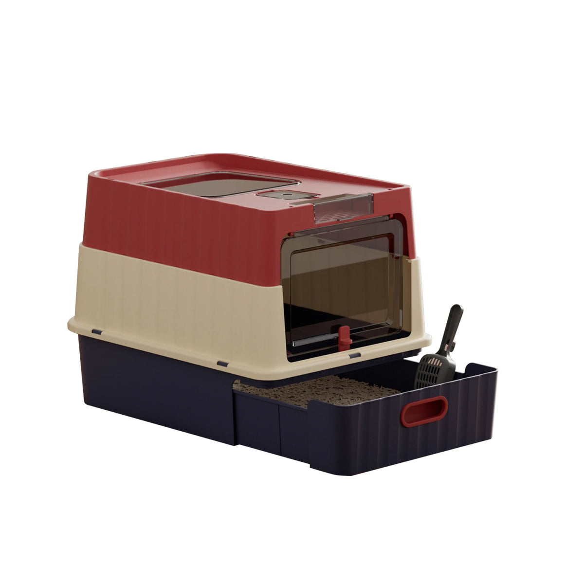 Covered Cat Litter Box Featuring Leak Resistant Pull Out Drawer