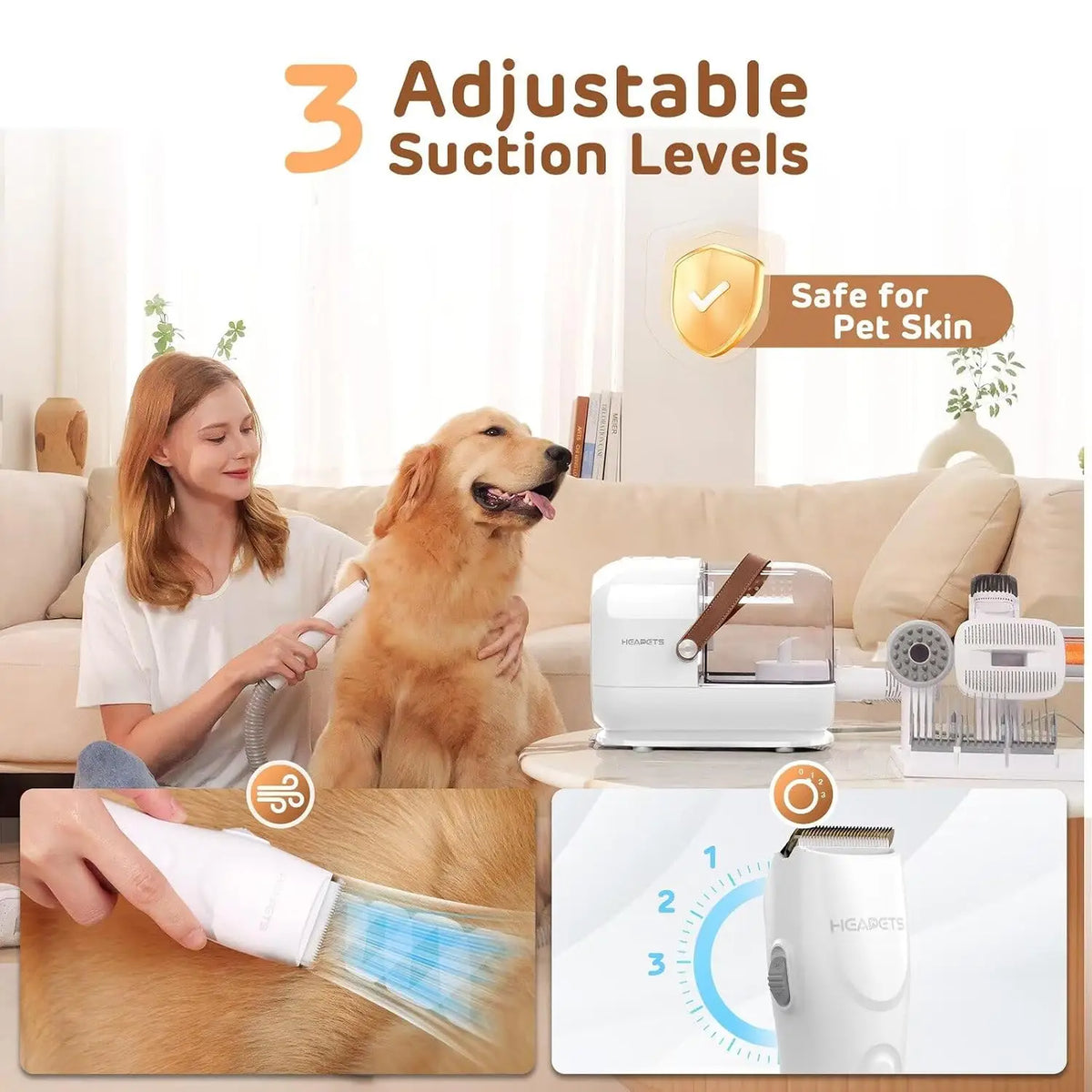 Premium Dog Grooming Vacuum Kit With Quiet Clippers And Brush