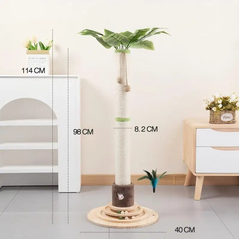 Space Saving Sisal Cat Scratching Tower With Hanging Toy