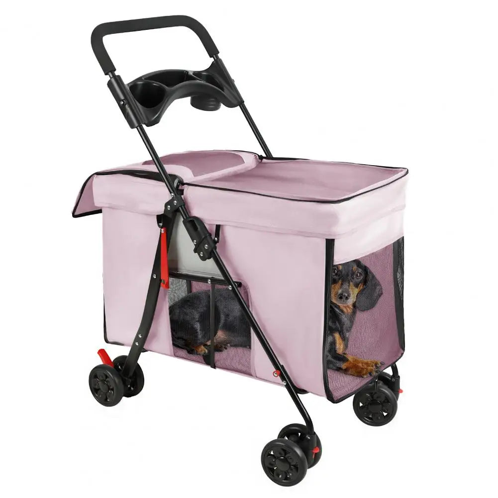 Foldable Dog Stroller With 360 Degree Wheels And Removable Storage Tray