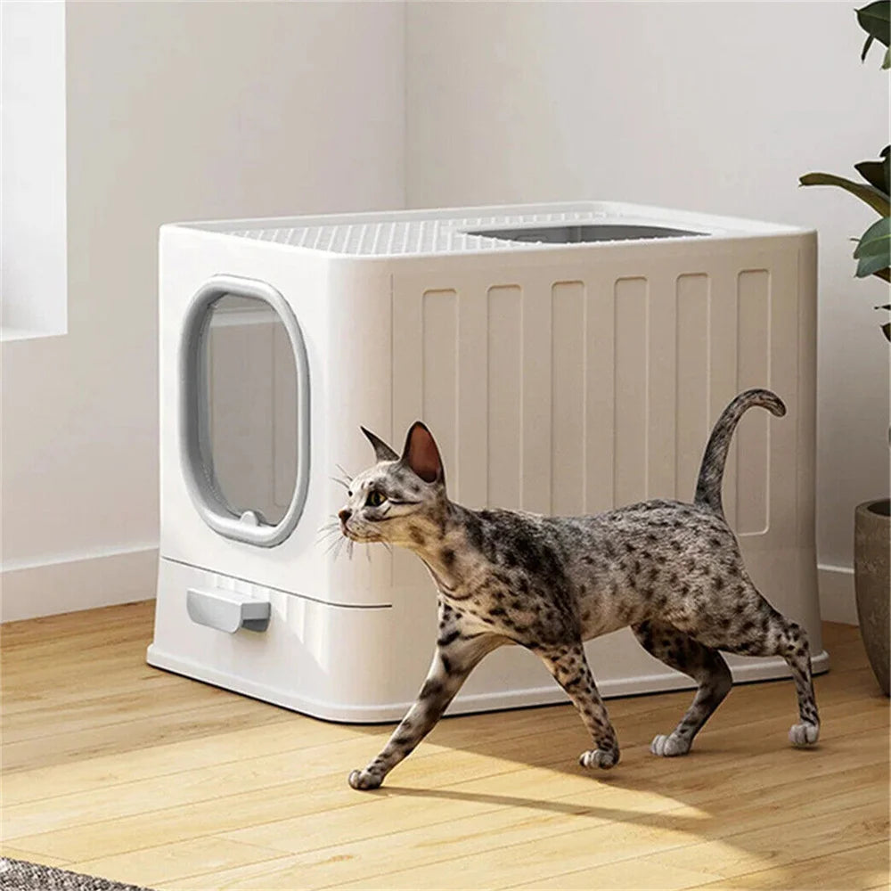 Enclosed Cat Litter Box With Protective Hood Cover And Scoop