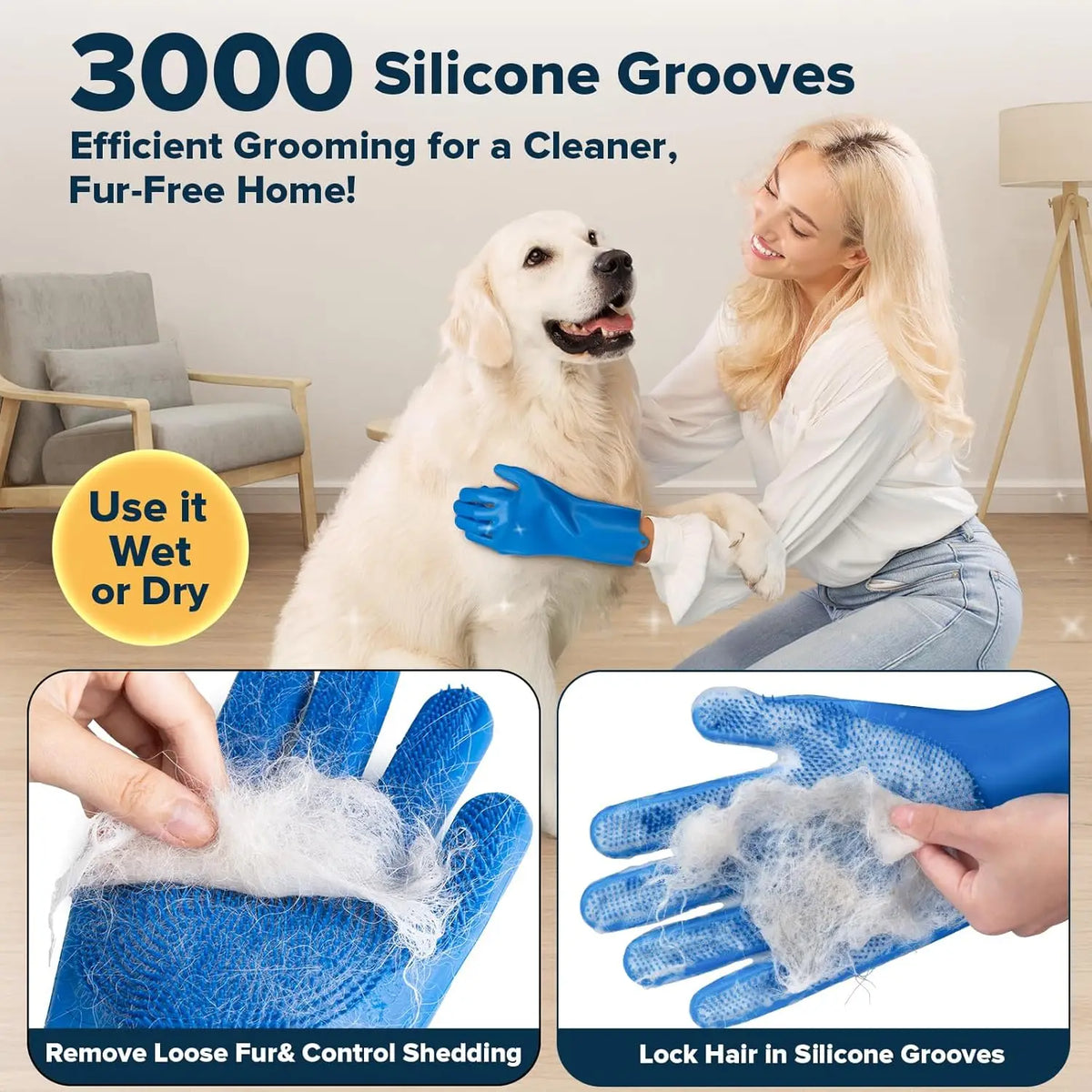 Professional Pet Grooming Gloves For Dogs Cats Shampoo Brush Kit