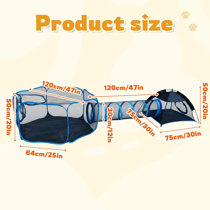 Three In One Foldable Pet Play Tent Mesh Tunnel Kennel