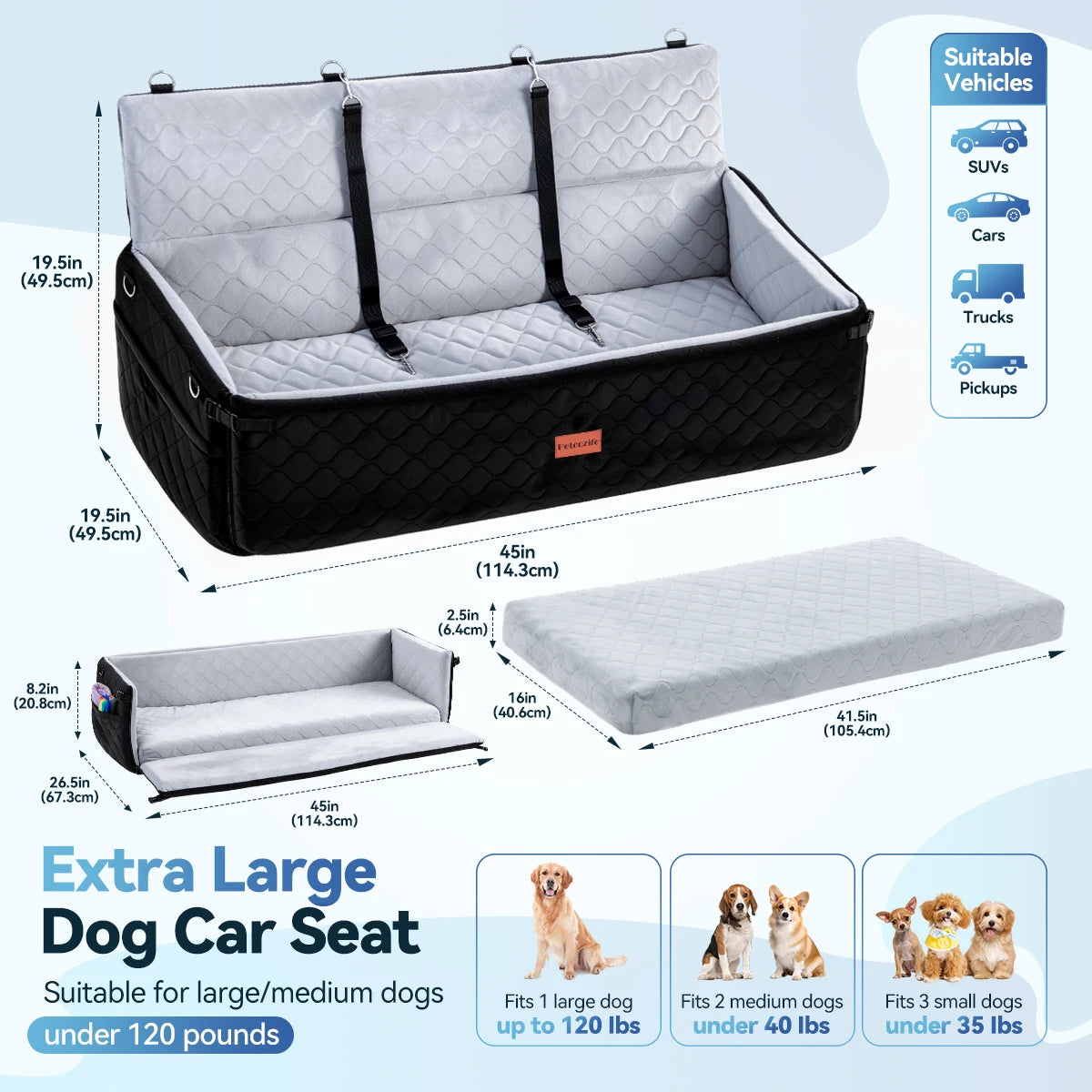 Multipurpose Nylon Dog Car Seat With Thick Cushion And Leashes