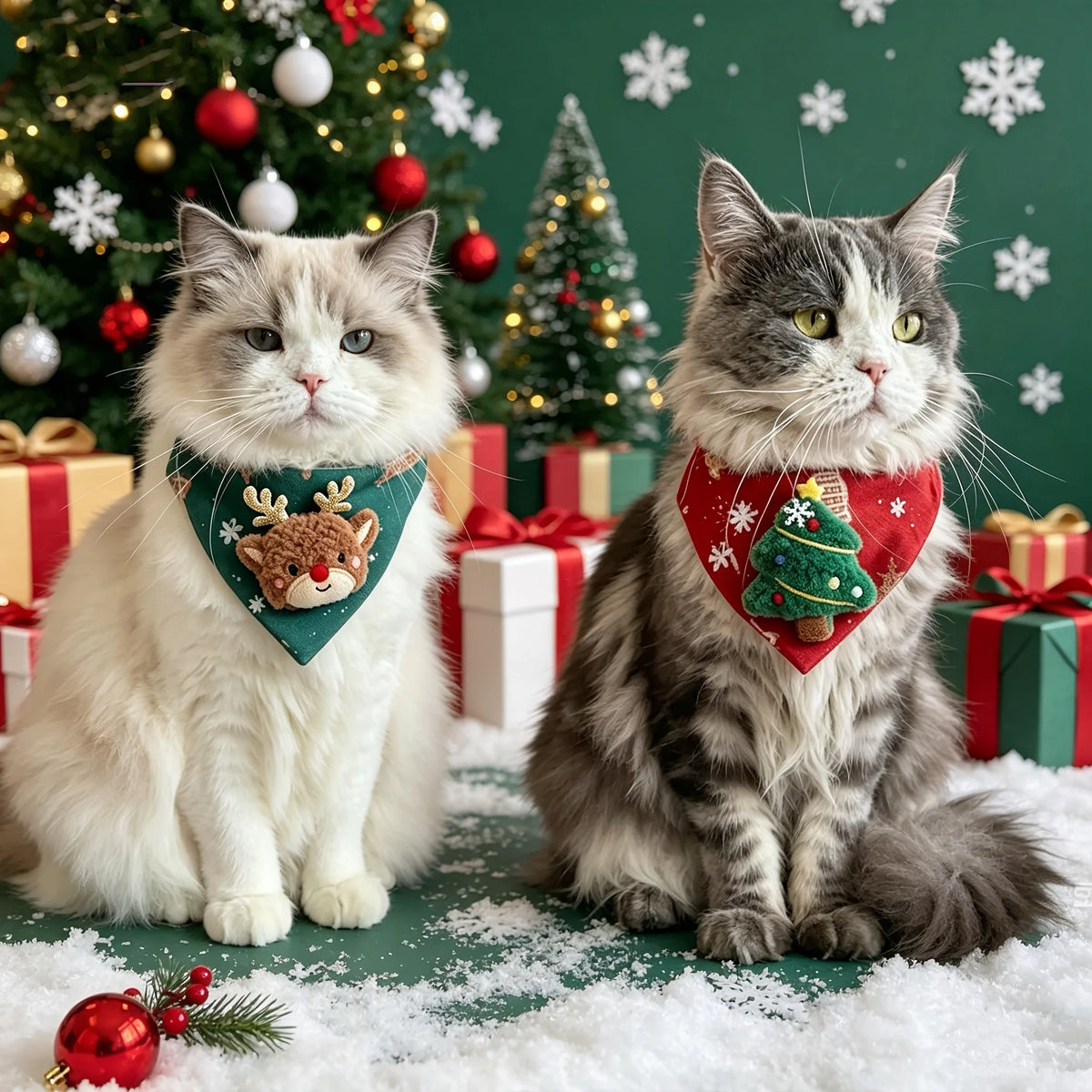 2 Pack Christmas Pet Bandanas Soft Adjustable Holiday Scarf