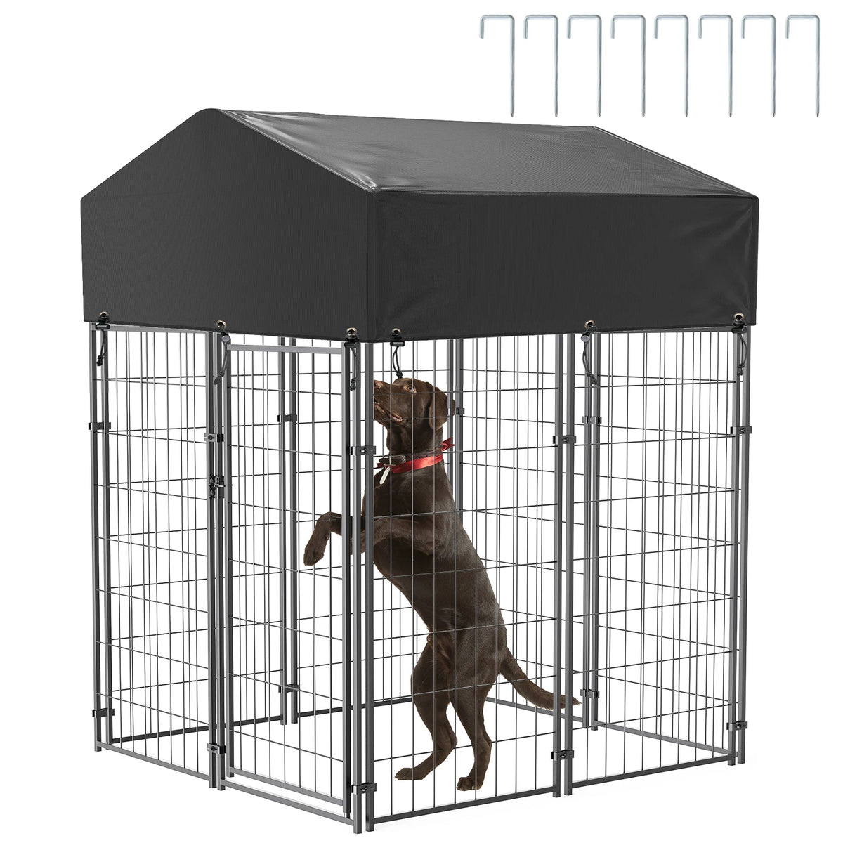 Bingopaw Galvanized Outdoor Dog Kennel Run With Weatherproof Canopy