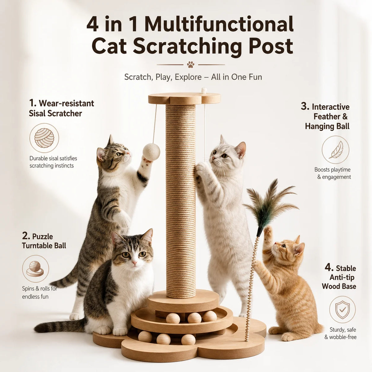 Durable Sisal Cat Scratching Post With Integrated Climbing Frame