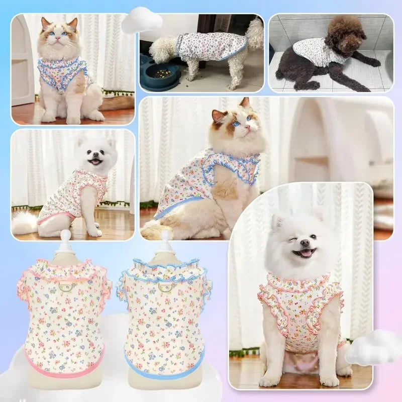 Breathable Summer Pet Ruffled Sleeve Shirt for Small Dogs Cats