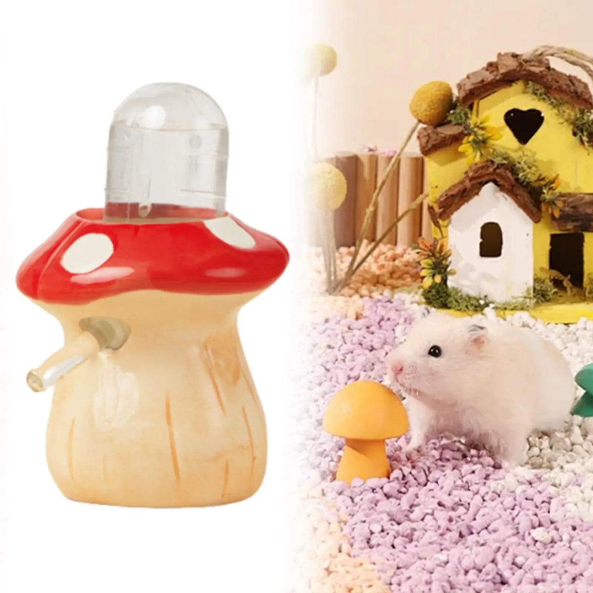 Mushroom Ceramic Hamster Water Bottle Leakproof Pet Dispenser Stand