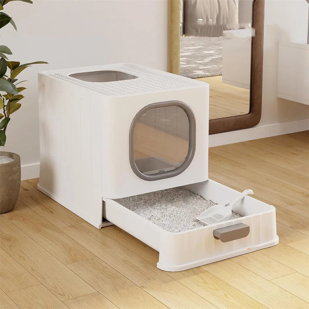 Enclosed Cat Litter Box With Protective Hood Cover And Scoop