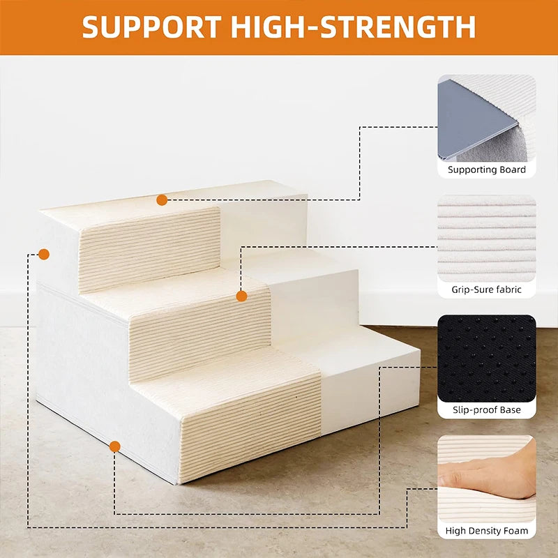 Wooden Ultra Wide Pet Steps With Removable Memory Foam Cover