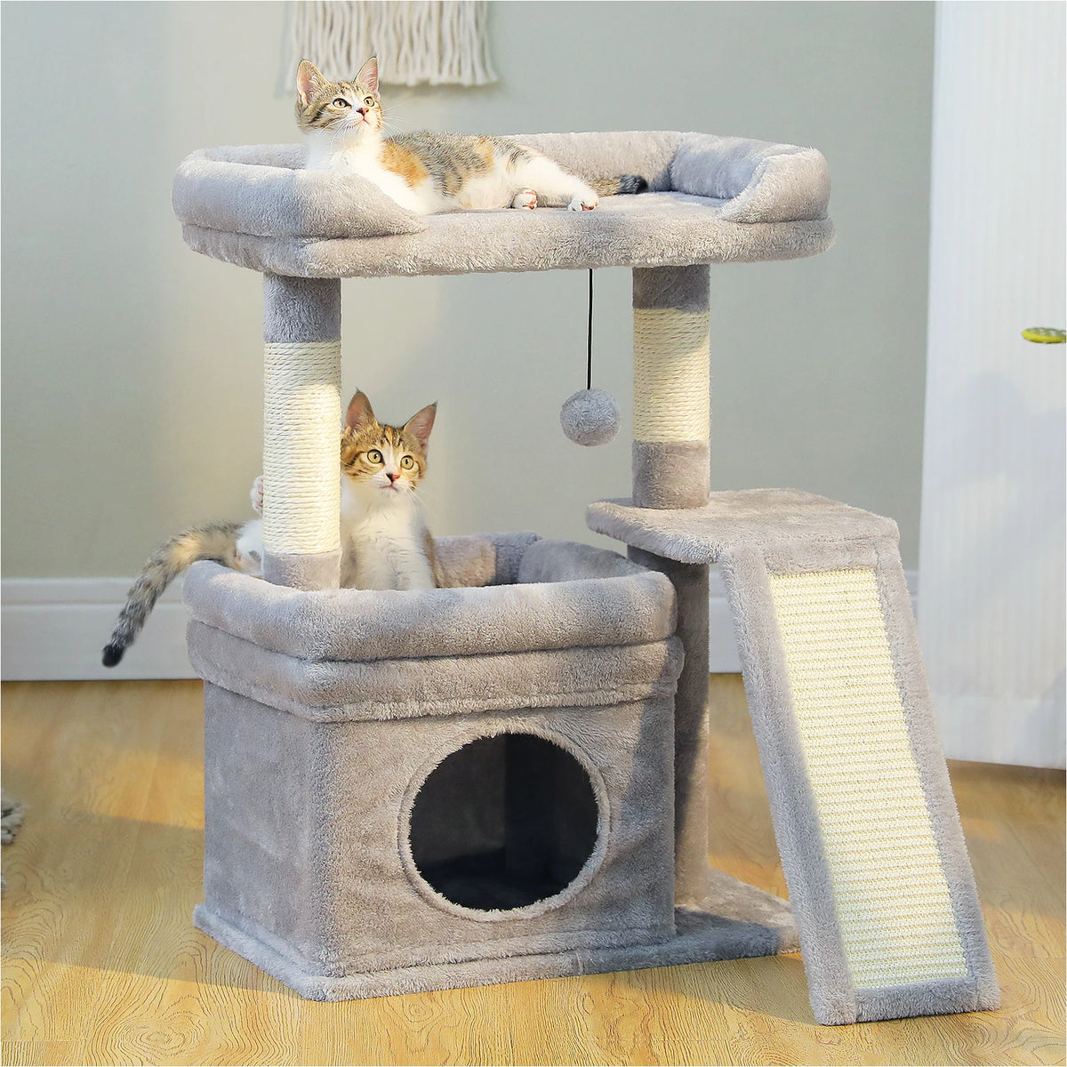 PEQULTI Three Tier Cat Tree With Sisal Scratcher And Condo