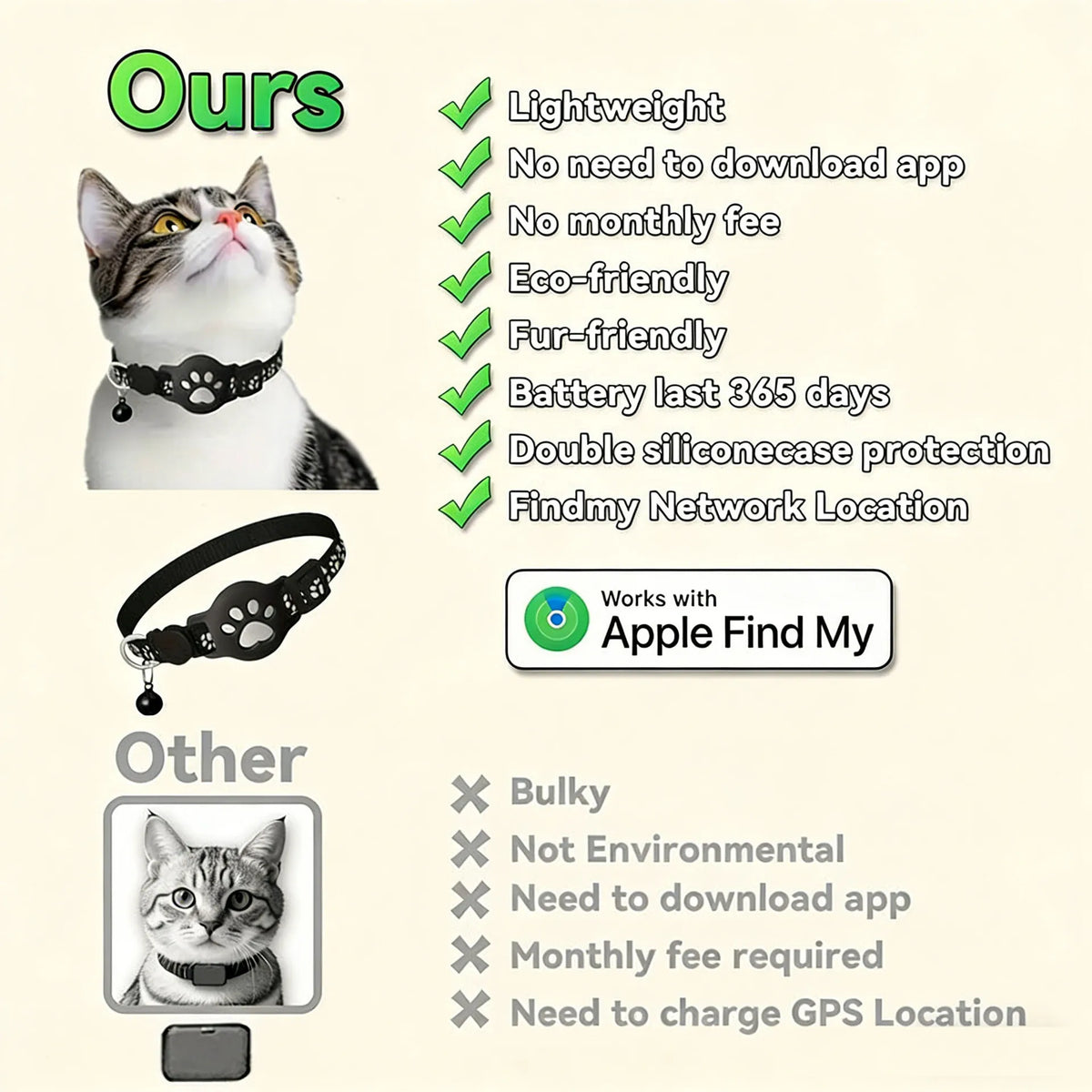 Reflective AirTag Cat Collar With Quick Release Buckle For Cats