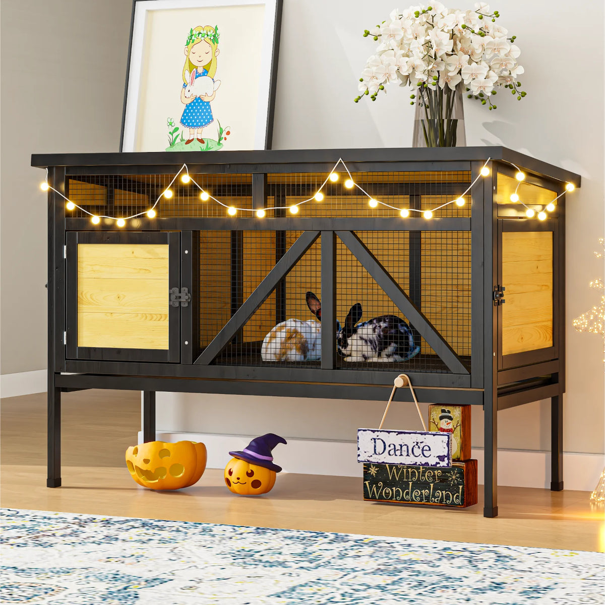 Secure Elevated Rabbit Hutch With Double Doors And Leakproof Tray
