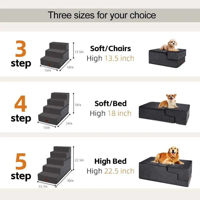 Wooden Ultra Wide Pet Steps With Removable Memory Foam Cover