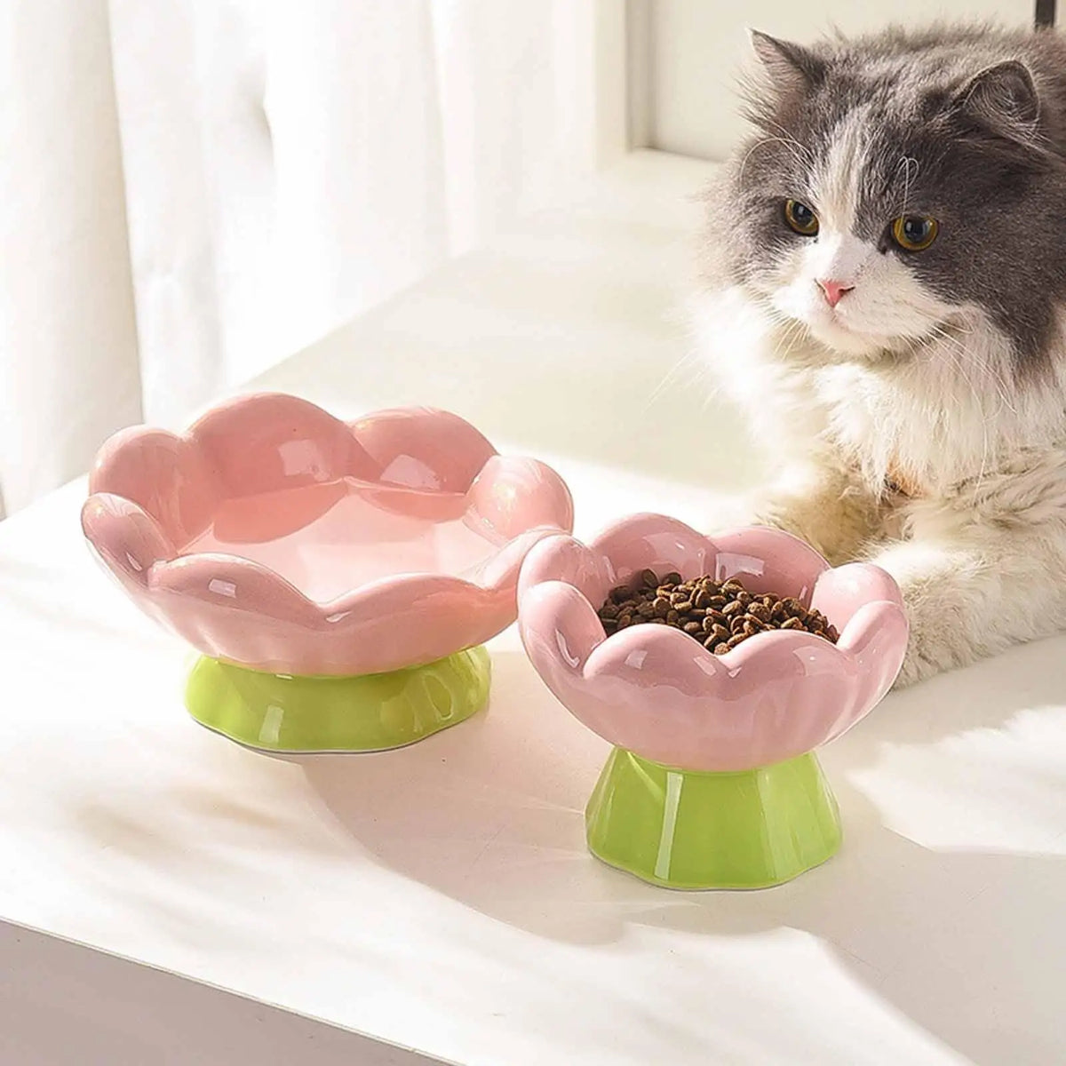 Kesoto Ceramic Raised Flower Shaped Pet Food And Water Bowl