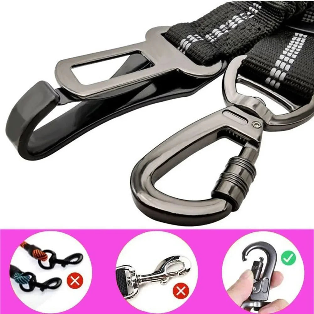 Reflective Nylon Adjustable Dog Safety Car Seat Belt