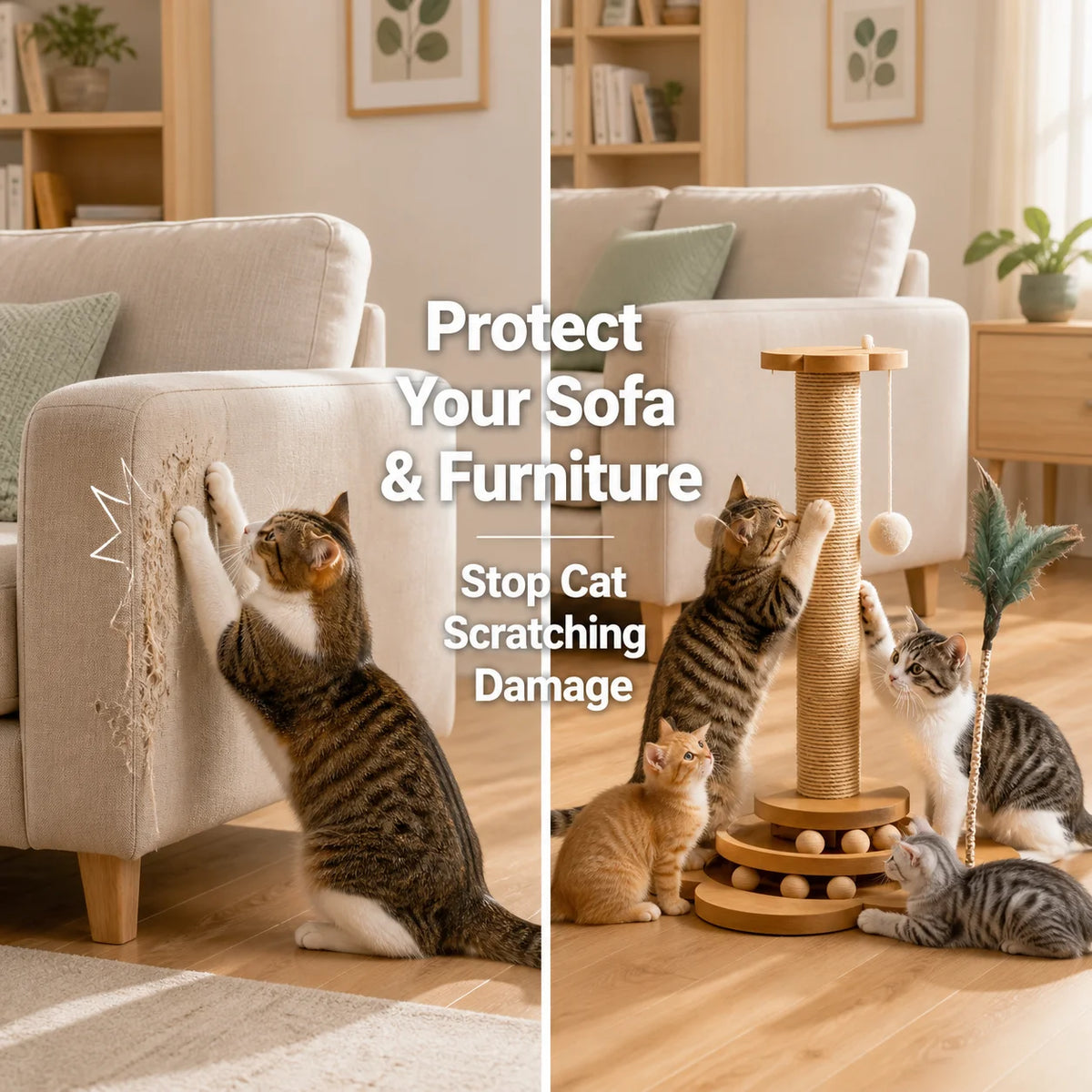 Durable Sisal Cat Scratching Post With Integrated Climbing Frame