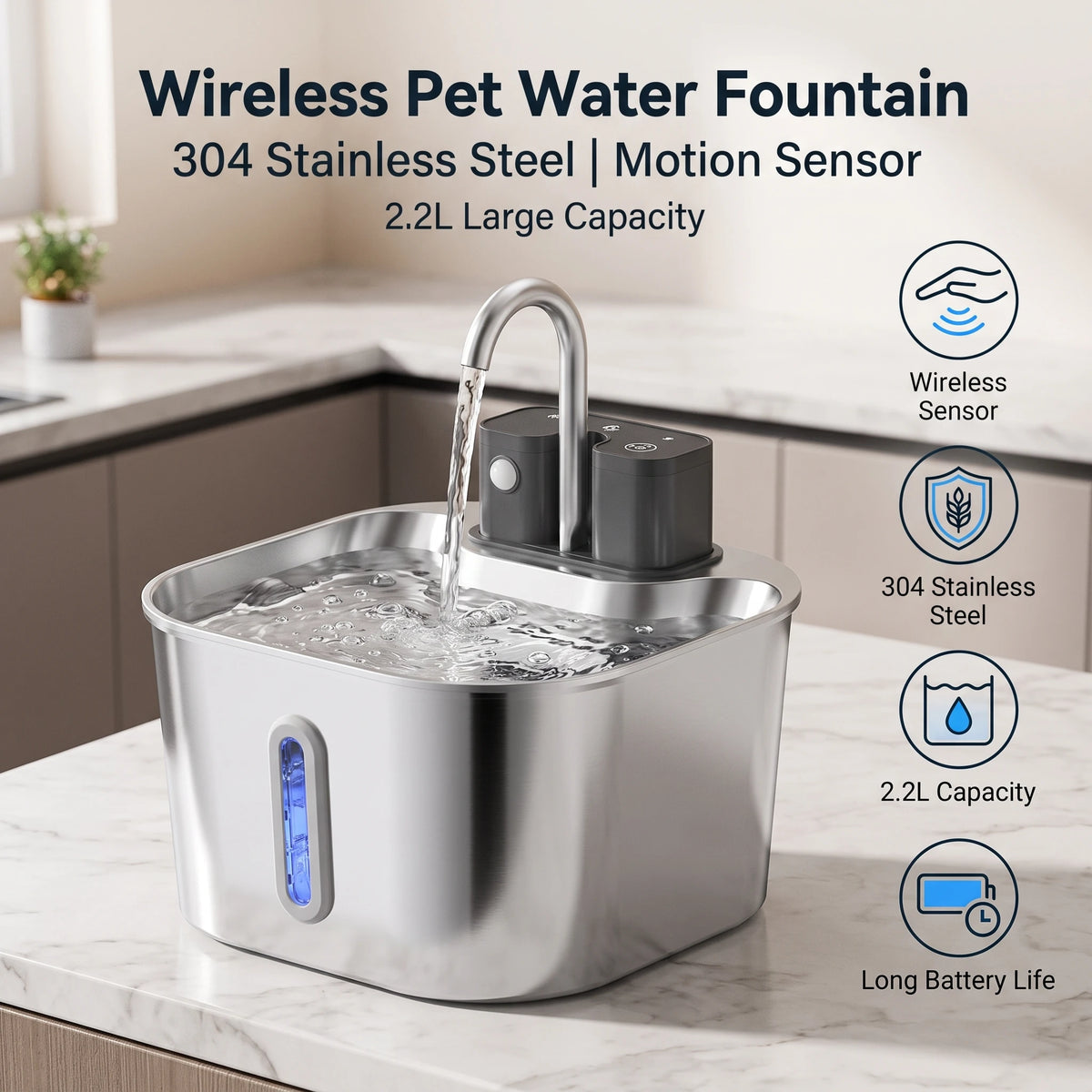 ZYfeeder Smart Stainless Steel Pet Water Fountain With Rechargeable Battery