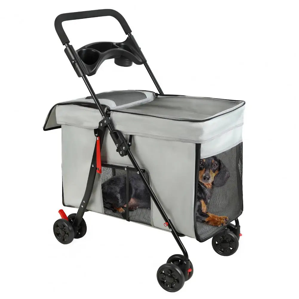 Foldable Dog Stroller With 360 Degree Wheels And Tray