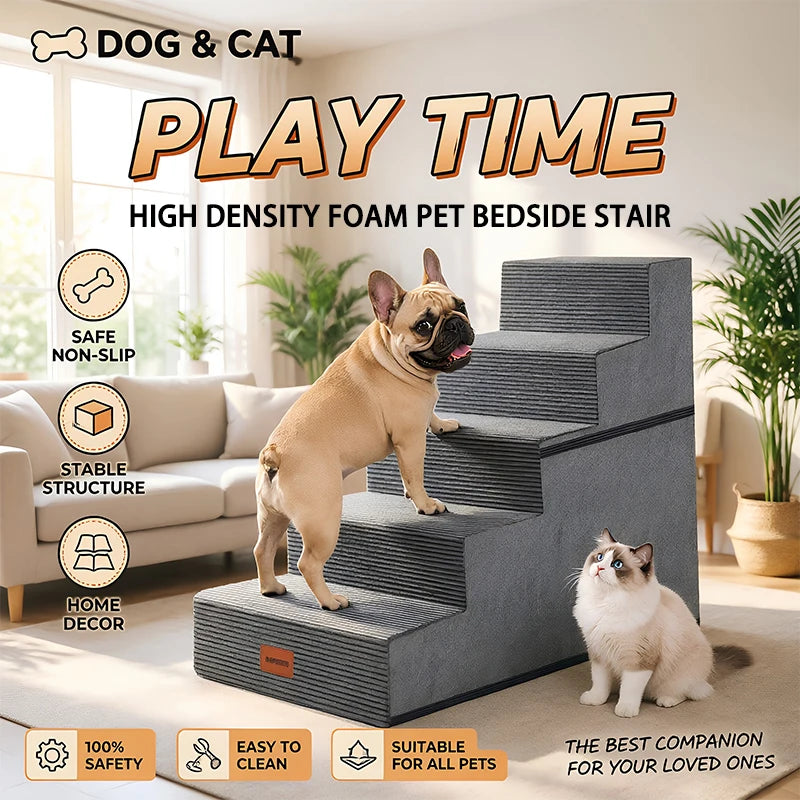 Wooden Ultra Wide Pet Steps With Removable Memory Foam Cover