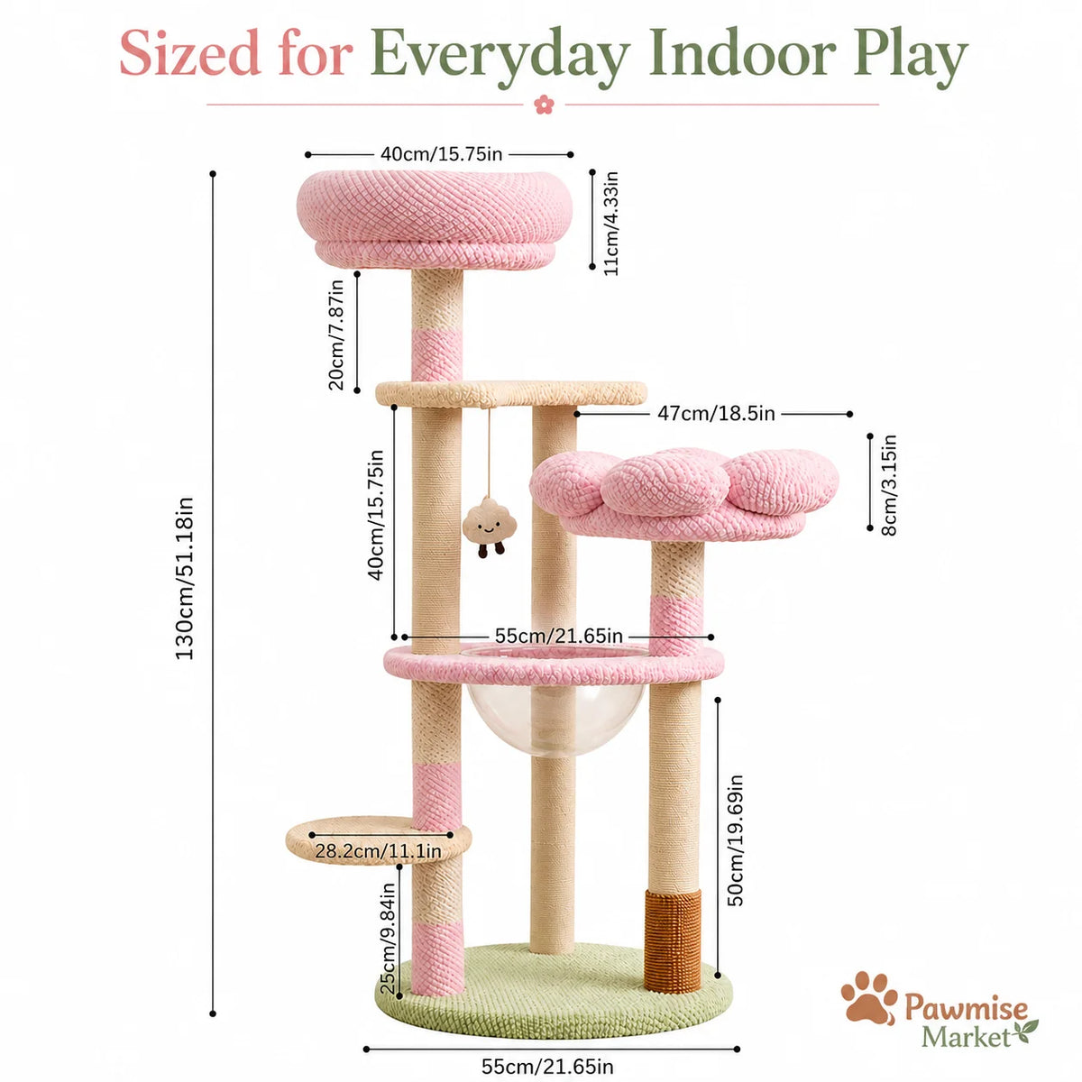 Multi Level Cat Tower With Sisal Posts And Soft Plush Perches