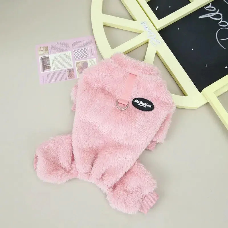 Warm Fleece Dog Jumpsuit With Pull Ring For Small Puppies