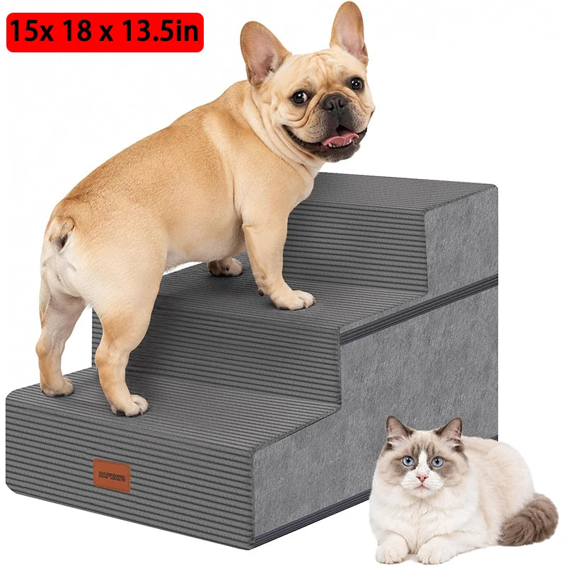 Wooden Ultra Wide Pet Steps With Removable Memory Foam Cover