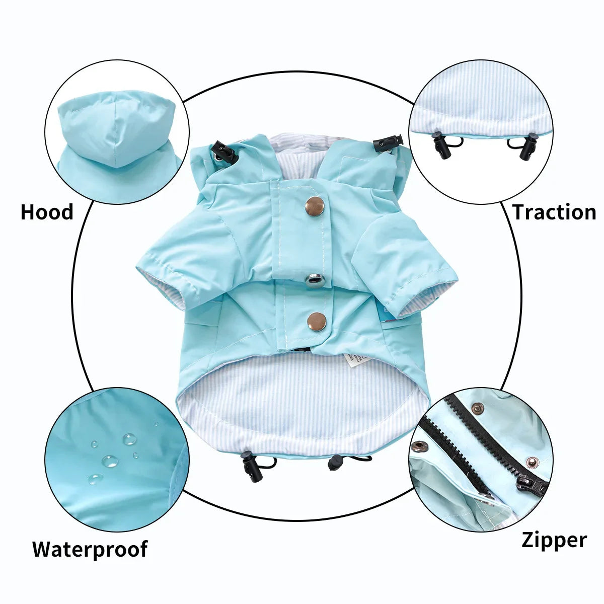 Waterproof Dog Windproof Raincoat Jacket Hooded Polyester Pet Outerwear
