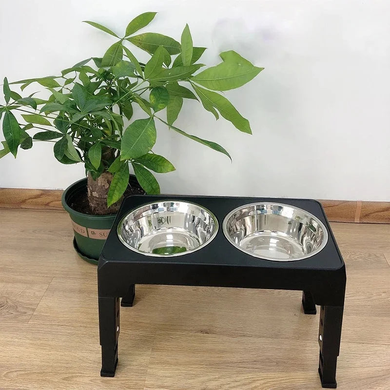 Adjustable Elevated Dog Feeder With Double Stainless Steel Bowls