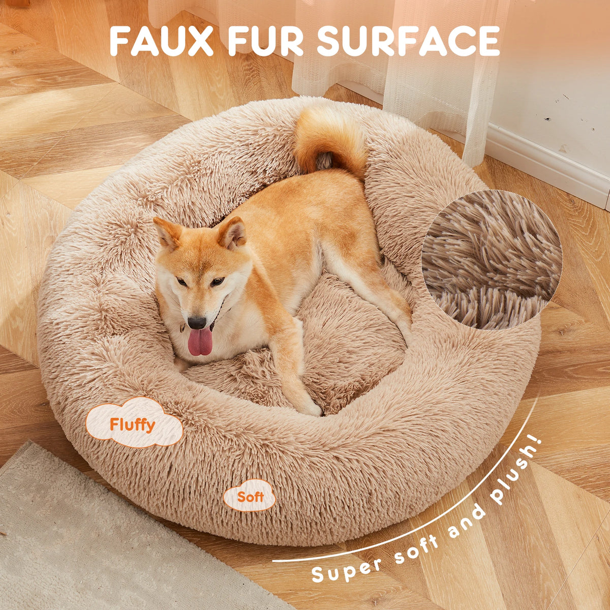 JHK Comfortable Washable Fluffy Faux Fur Calming Dog Bed