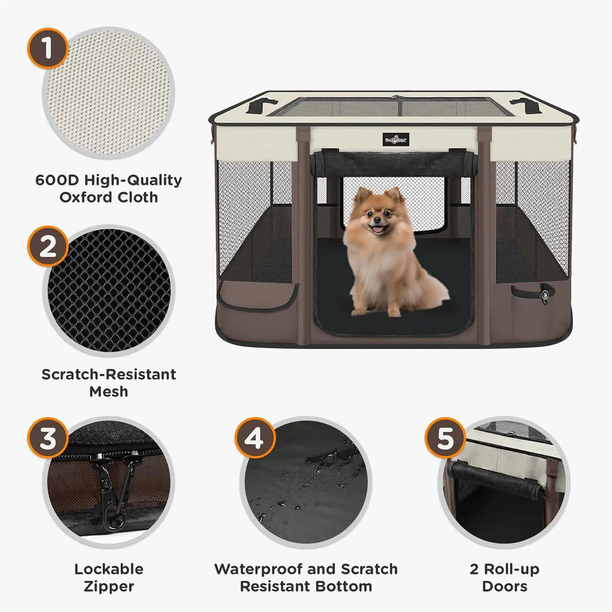 Premium Foldable Waterproof Pet Playpen With Retractable Sunshade