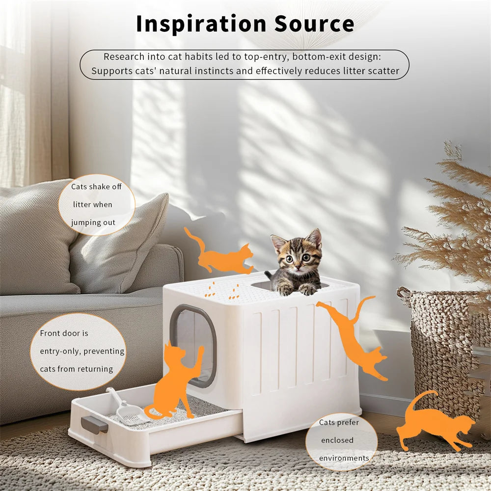 Enclosed Cat Litter Box With Protective Hood Cover And Scoop