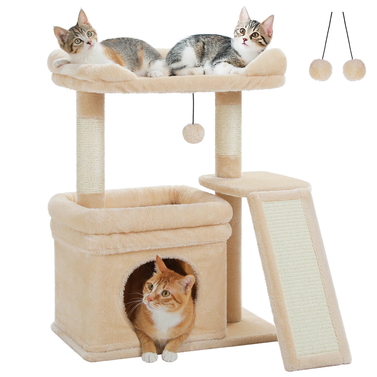 PEQULTI Three Tier Cat Tree With Sisal Scratcher And Condo