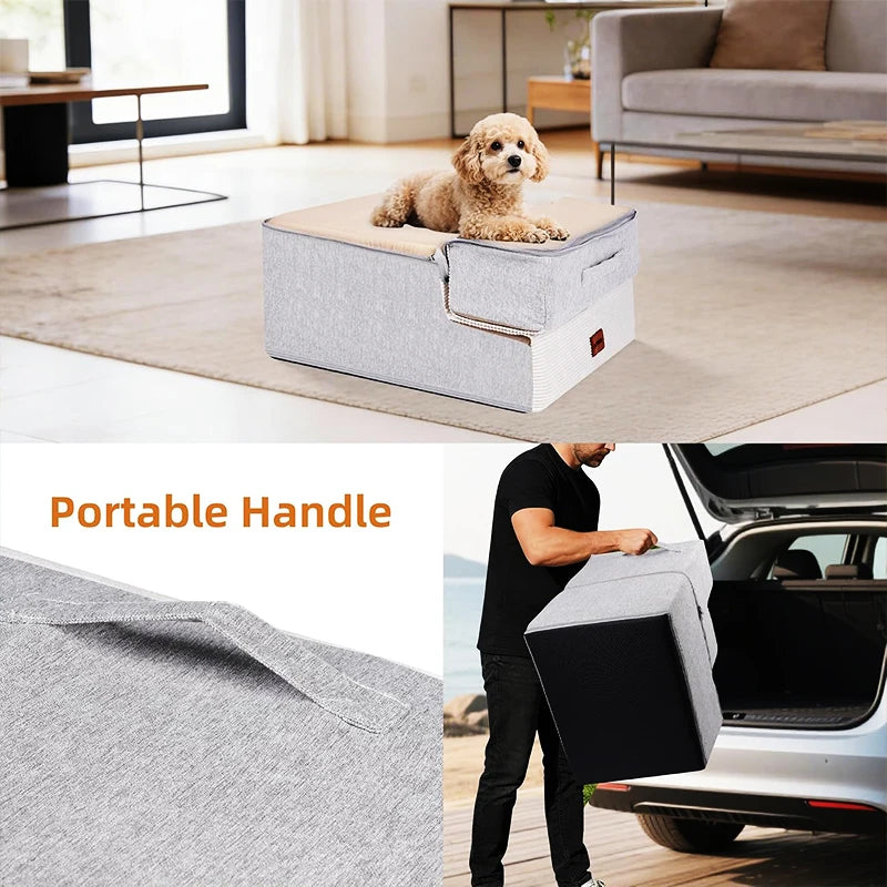 Wooden Ultra Wide Pet Steps With Removable Memory Foam Cover