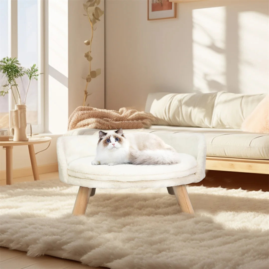 Bingopaw Plush Pet Nesting Chair With Waterproof Wood Leg Pad