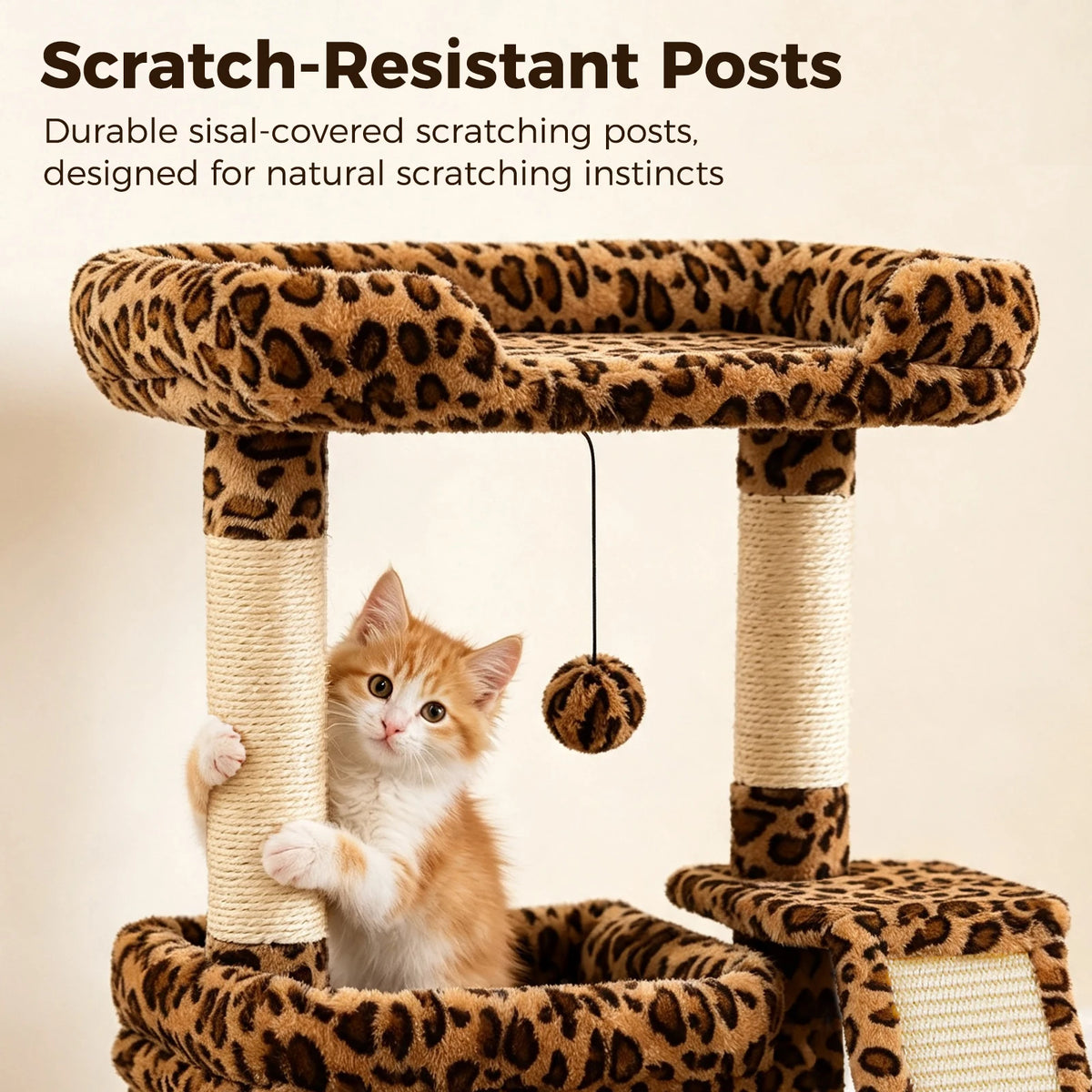 PEQULTI Three Tier Cat Tree With Sisal Scratcher And Condo