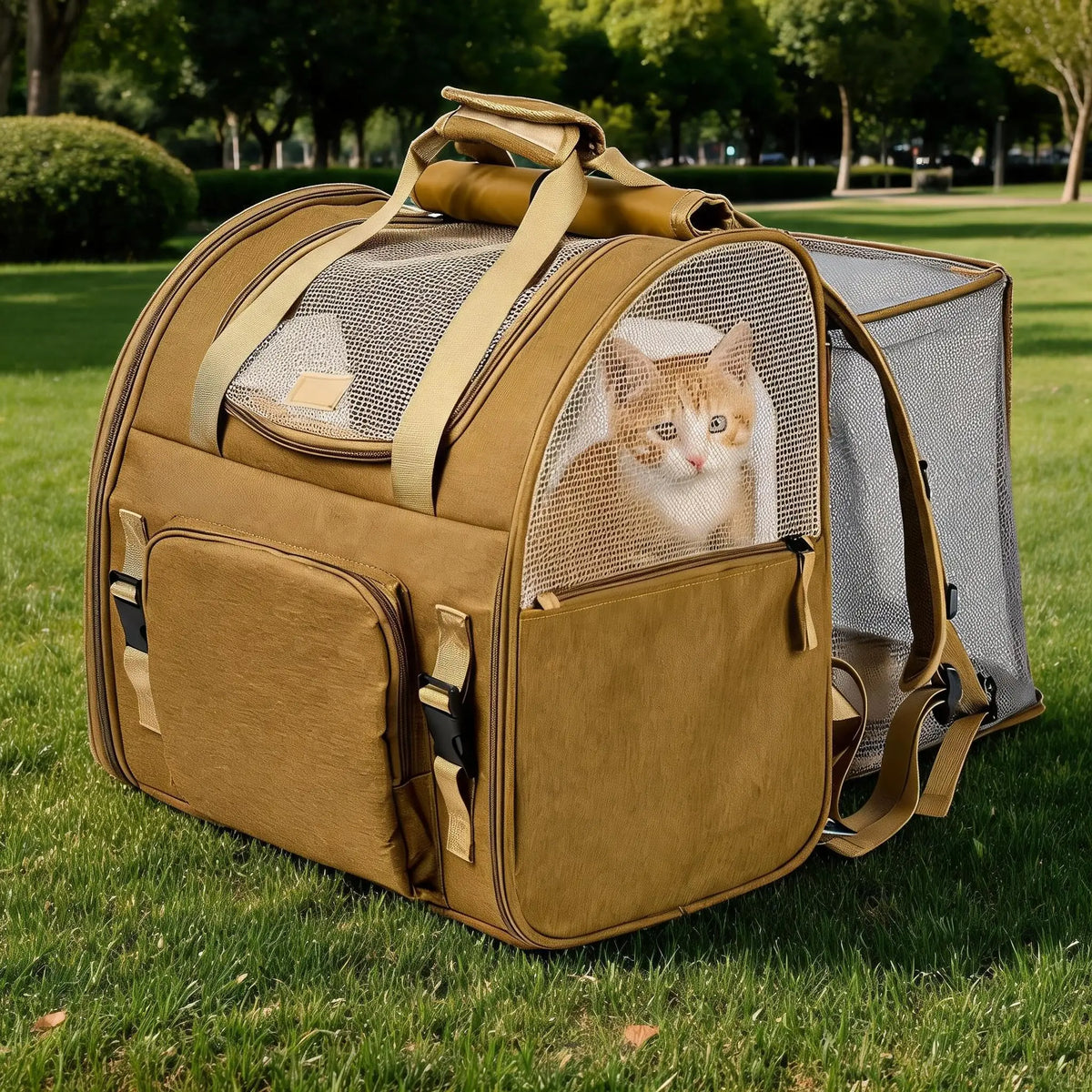 Expandable Mesh Cat Carrier Backpack With Breathable Nylon Design
