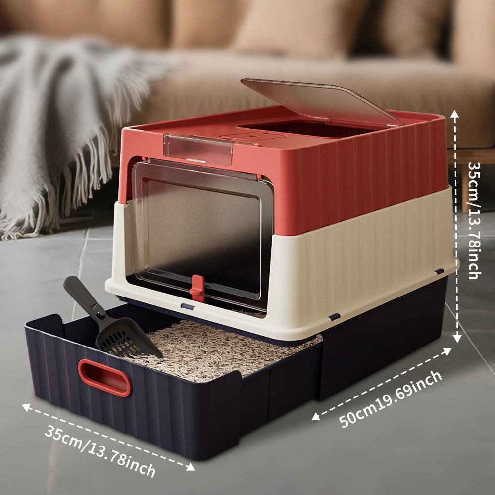 Covered Cat Litter Box Featuring Leak Resistant Pull Out Drawer